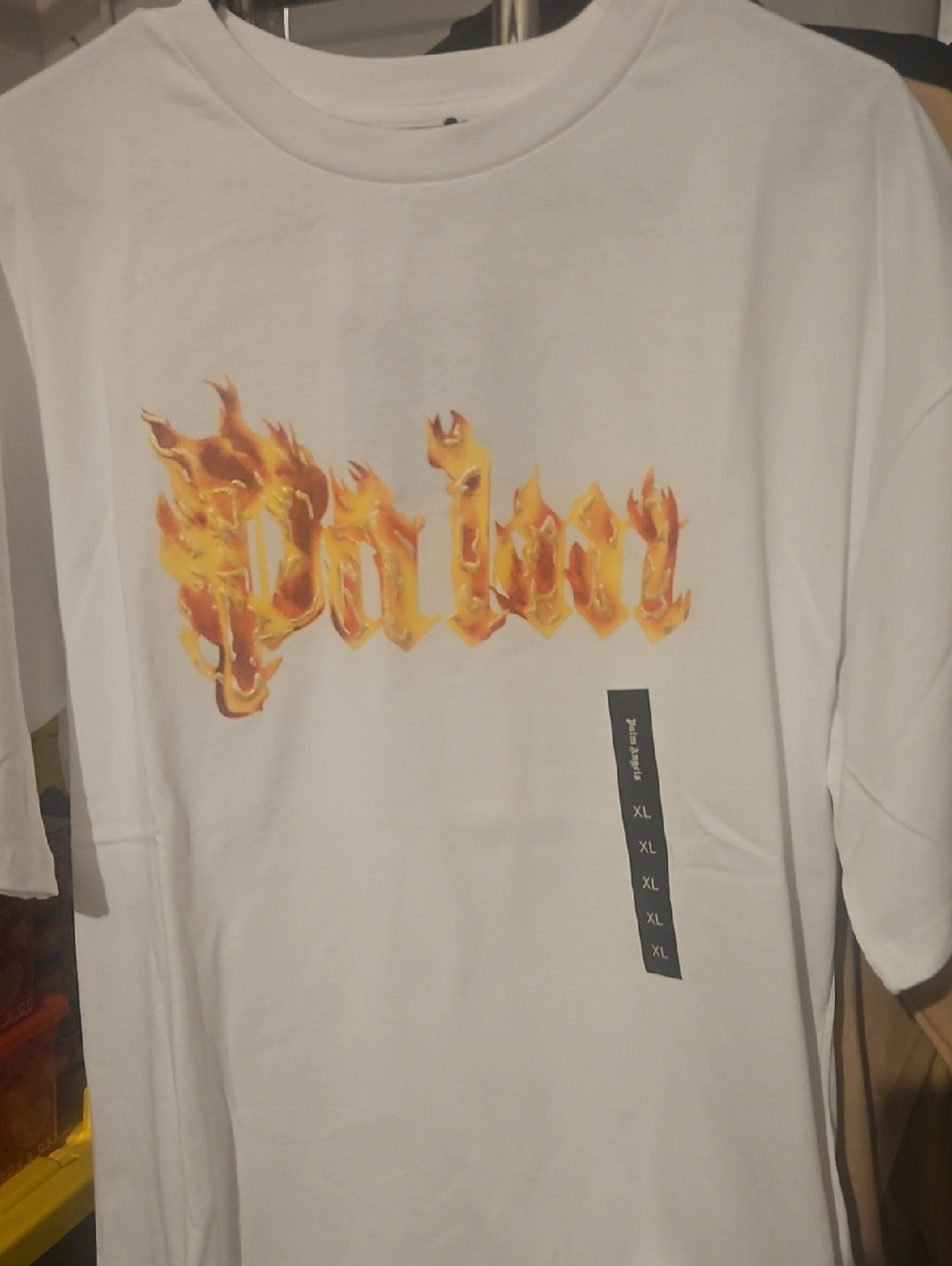 Palm Angels White Tee with Orange Flame Graphic NWT